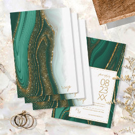 Abstracte Glitter Strata Wedding Green ID903 RSVP Kaartje