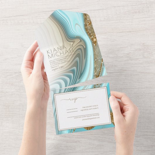 Abstracte Glitter Strata Wedding ID903 All In One Uitnodiging (Afscheurbaar)