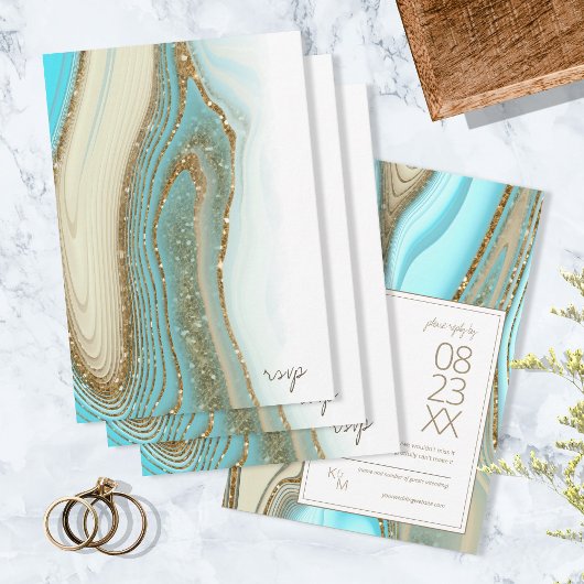 Abstracte Glitter Strata Wedding ID903 RSVP Kaartje