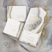 Abstracte Glitter Strata Wedding Ivory ID903 All In One Uitnodiging