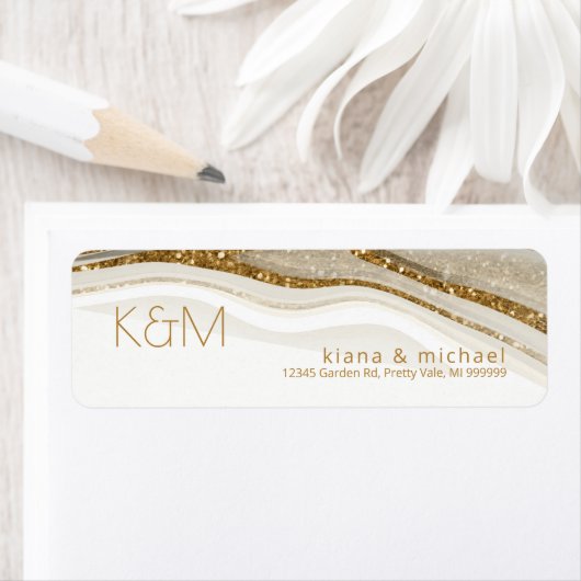 Abstracte Glitter Strata Wedding Ivory ID903 Etiket (Insitu)