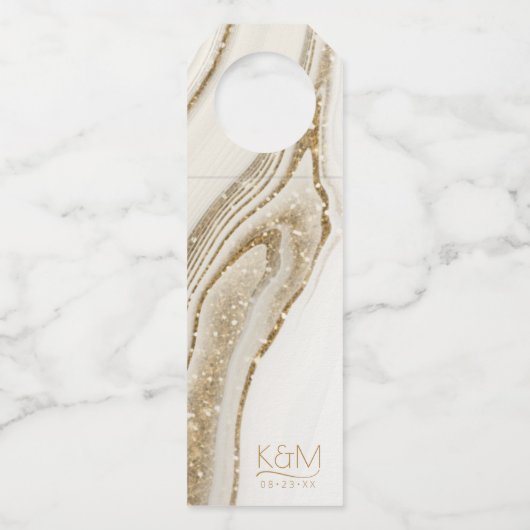 Abstracte Glitter Strata Wedding Ivory ID903 Flessenhanger (Voorkant)