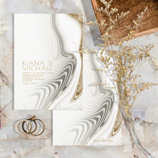 Abstracte Glitter Strata Wedding Ivory ID903 Kaart