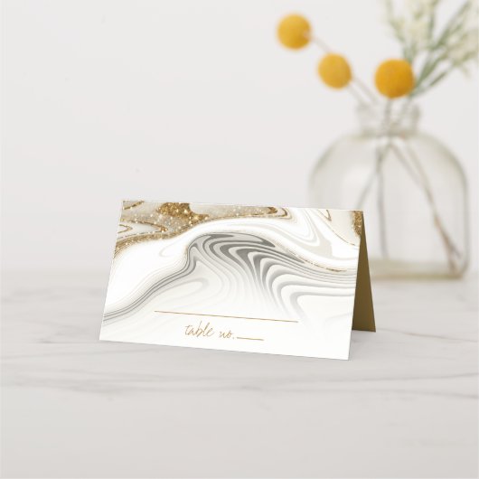 Abstracte Glitter Strata Wedding Ivory ID903 Plaatskaartje (Voorkant)