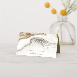 Abstracte Glitter Strata Wedding Ivory ID903 Plaatskaartje