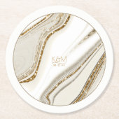 Abstracte Glitter Strata Wedding Ivory ID903 Ronde Kartonnen Onderzetter (Voorkant)