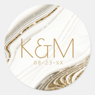 Abstracte Glitter Strata Wedding Ivory ID903 Ronde Sticker