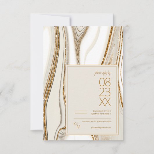 Abstracte Glitter Strata Wedding Ivory ID903 RSVP Kaartje (Achterkant)