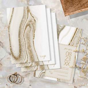 Abstracte Glitter Strata Wedding Ivory ID903 RSVP Kaartje