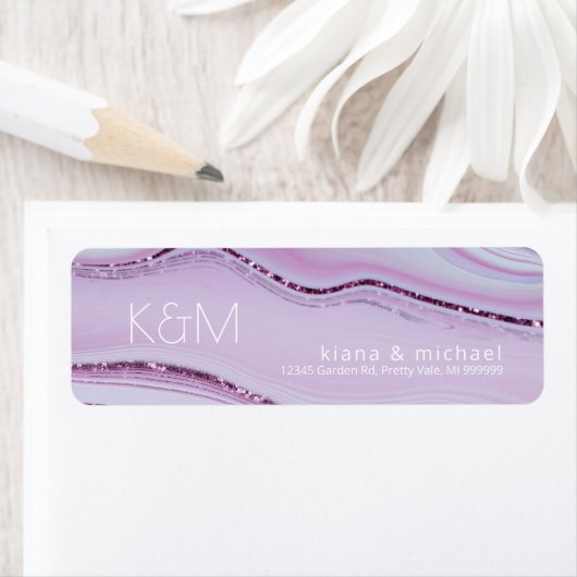 Abstracte Glitter Strata Wedding Lila ID903 Etiket (Insitu)