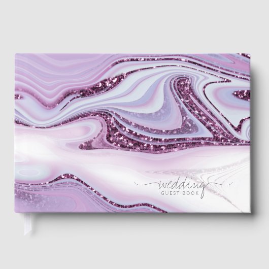 Abstracte Glitter Strata Wedding Lila ID903 Gastenboek (Voorkant)