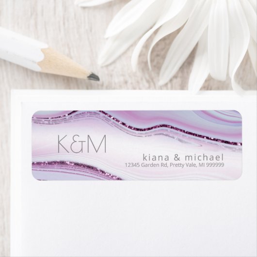 Abstracte Glitter Strata Wedding Lila/Wht ID903 Etiket (Insitu)