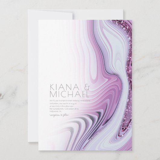 Abstracte Glitter Strata Wedding Lila/Wht ID903 Kaart (Voorkant)