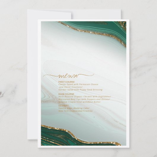 Abstracte Glitter Strata Wedding Menu Green ID903 (Achterkant)