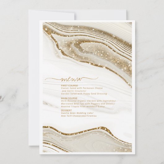 Abstracte Glitter Strata Wedding Menu Ivory ID903 (Achterkant)