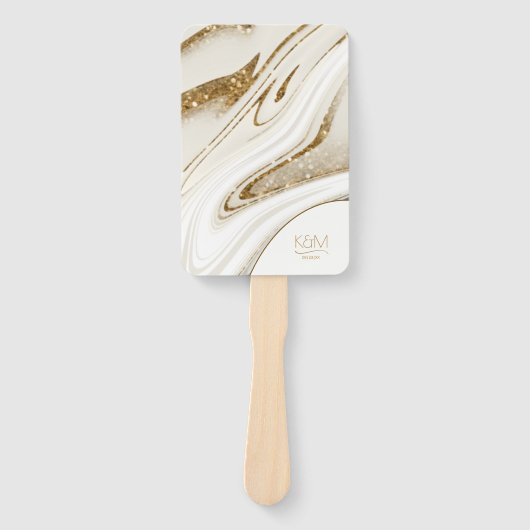 Abstracte Glitter Strata Wedding Party Ivory ID903 Handwaaier (Voorkant)