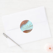 Abstracte Glitter Strata Wedding Sky Blue ID903 Ronde Sticker (Envelop)
