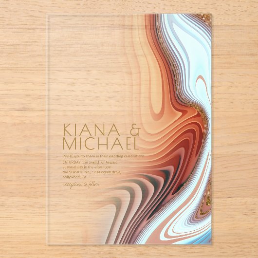 Abstracte Glitter Strata Wedding SW ID903 Acryl Uitnodigingen (Voorkant)