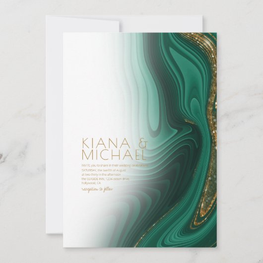 Abstracte Glitter Strata Wedding Wht Green ID903 Kaart (Voorkant)