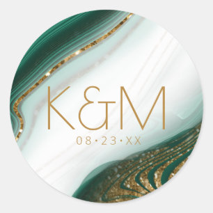 Abstracte Glitter Strata Wedding Wht Green ID903 Ronde Sticker