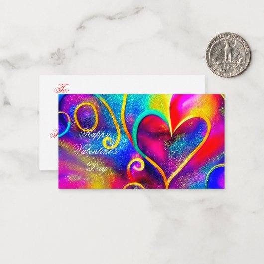 Abstracte glitteraarharten kinder valentijn notitiekaartje (Voorkant / Achterkant in situ)