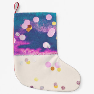 Abstracte glitterachtige blauwe Waterverf spatten Kleine Kerstsok