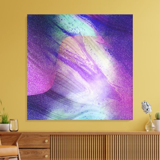 Abstracte Glittering Liquid Pour Paint Neon Magent Canvas Afdruk (Insitu (Woonkamer))