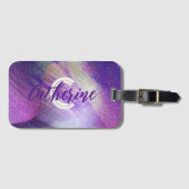 Abstracte Glittering Neon Magenta Naam en Initiaal Bagagelabel (Voorkant (horizontaal))