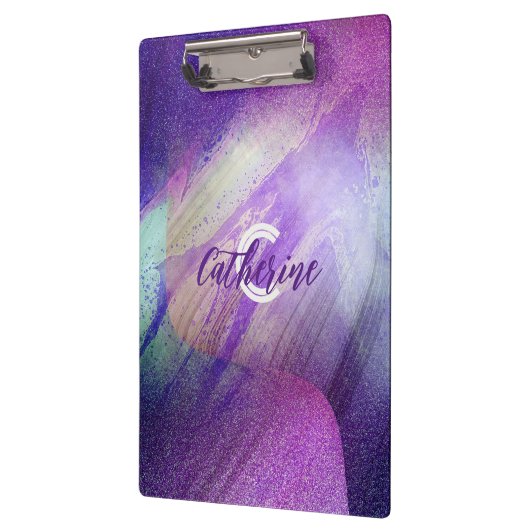 Abstracte Glittering Neon Magenta Naam en Monogram Klembord (Links)