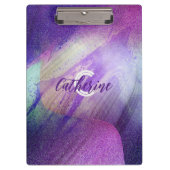 Abstracte Glittering Neon Magenta Naam en Monogram Klembord (Voorkant)