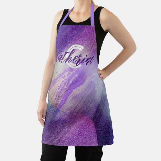 Abstracte Glittering Neon Magenta Naam en Monogram Schort (Insitu)