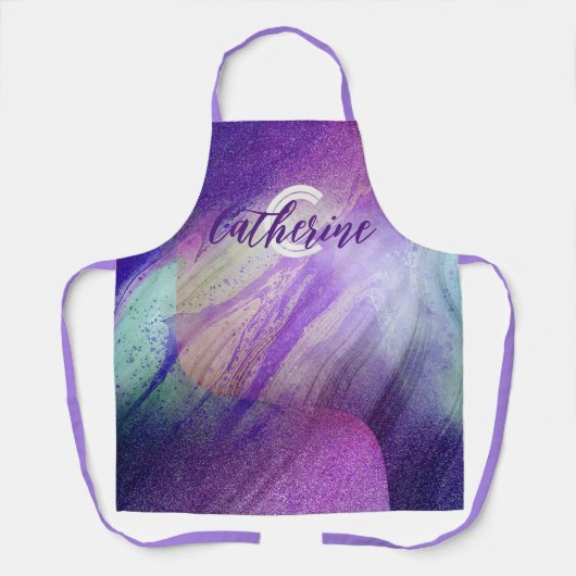 Abstracte Glittering Neon Magenta Naam en Monogram Schort (Voorkant)