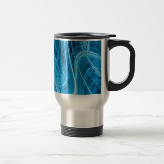 Abstracte gloeiende blauwe lijnen reisbeker (Rechts)