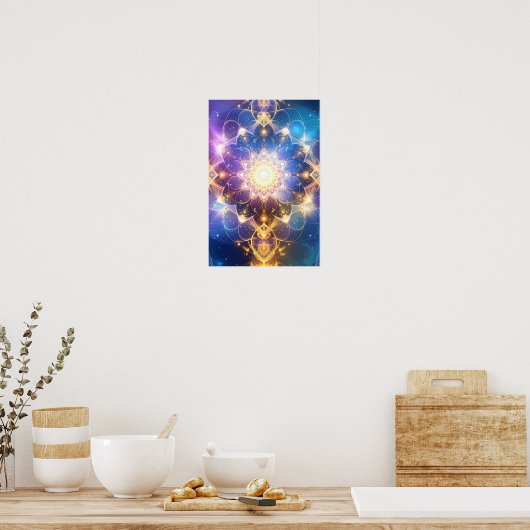 Abstracte gloeiende Lotus Mandala Poster (Keuken)