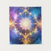 Abstracte gloeiende Lotus Mandala Tapestry