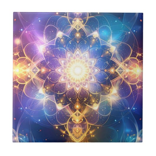 Abstracte gloeiende Lotus Mandala Tegel Art Tegeltje (Voorkant)