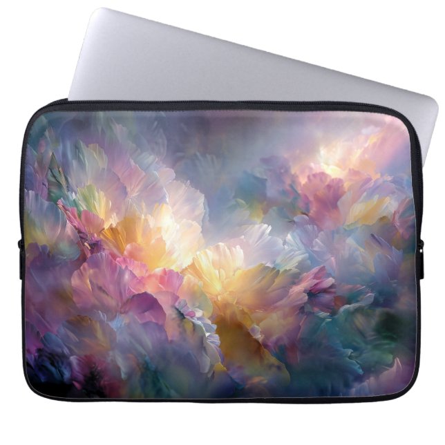 Abstracte gloeiende pastel bloemcompositie laptop sleeve (Voorkant)