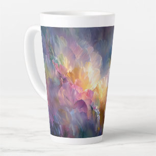 Abstracte gloeiende pastel bloemcompositie latte mok