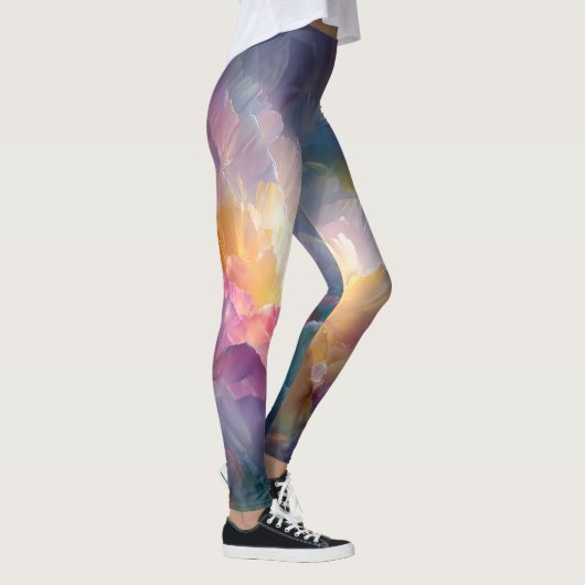 Abstracte gloeiende pastel bloemcompositie leggings (Rechts)