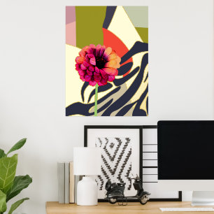 Abstracte Gold Accents Zinnia Flower Art Folie Afdrukken