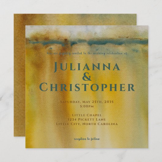 Abstracte Gold Art Waterverf huwelijksuitnodiging Kaart (Voorkant / Achterkant)