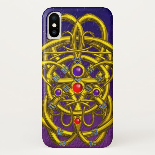 ABSTRACTE GOLD CELTIC KENNIS MET GEMSTONES Paars Case-Mate iPhone Case (Achterkant)