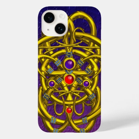 ABSTRACTE GOLD CELTIC KENNIS MET GEMSTONES Paars Case-Mate iPhone Case (Achterkant)