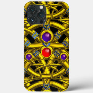 ABSTRACTE GOLD CELTIC KENNIS MET KLEURSTONEN iPhone 13 PRO MAX HOESJE