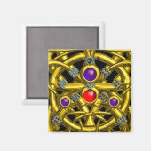 ABSTRACTE GOLD CELTIC KENNIS MET KLEURSTONEN MAGNEET (Voorkant / Achterkant)