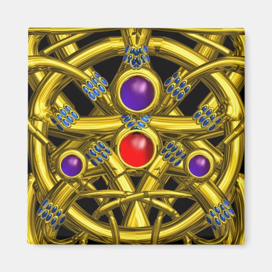 ABSTRACTE GOLD CELTIC KENNIS MET KLEURSTONEN MAGNEET (Voorkant)