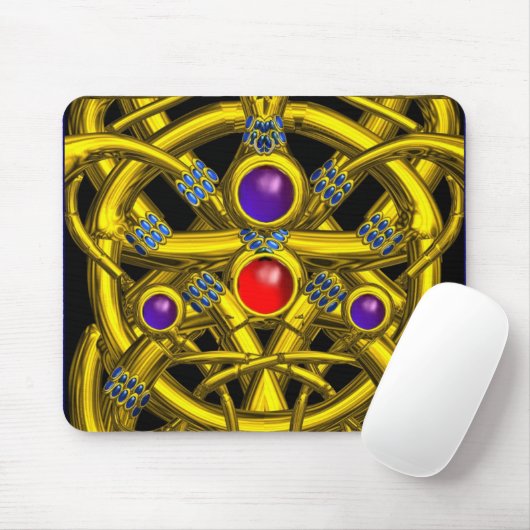 ABSTRACTE GOLD CELTIC KENNIS MET KLEURSTONEN MUISMAT (Met muis)