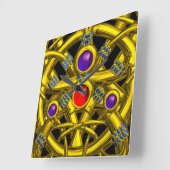 ABSTRACTE GOLD CELTIC KENNIS MET KLEURSTONEN VIERKANTE KLOK (Hoek)