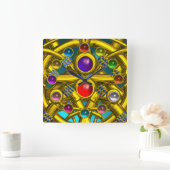 ABSTRACTE GOLD CELTIC KENNIS MET KLEURSTONEN VIERKANTE KLOK (Huis)