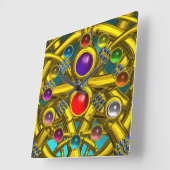 ABSTRACTE GOLD CELTIC KENNIS MET KLEURSTONEN VIERKANTE KLOK (Hoek)